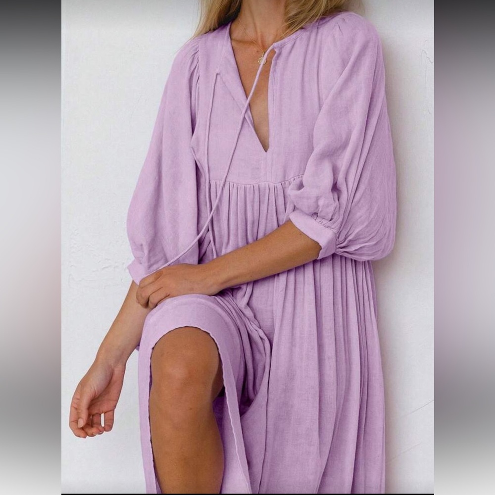 SHEIN Bohemian Retro Lantern Sleeve Pocket Casual Dress